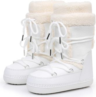 Generic Womens Winter Skiing Fur Duck Boots Waterproof Non-Slip Mid Calf Ankle Booties With Removable Insoles For Snow Hiking(White,7.5)