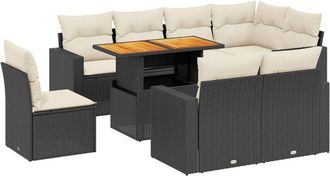 vidaXL Set De Sof&aacute;s De Jard&iacute;n 8 Piezas Y Cojines Rat&aacute;n Sint&eacute;tico Negro Vidaxl