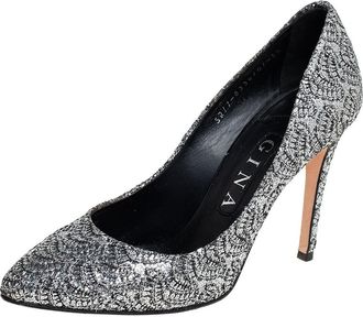 Gina Metallic Silver Lurex And Glitter Slip On Pumps