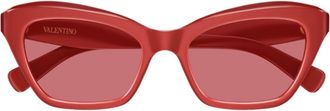 Valentino Red Linea V Logo Recycled Acetate Cat-Eye Sunglasses