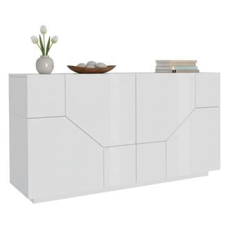 Dmora Dmora - Aparador Dmeron, Aparador De Cocina Con 4 Puertas, Buffet De Sal&oacute;n, 100% Made In Italy, Cm 200x43h86, Blanco Brillo