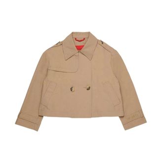 Max & Co. Trench Coats, female, Beige, Size: XS Embroidered-logo Double-breasted Jacket