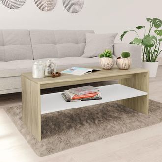 vidaXL Coffee Table White and Sonoma Oak Engineered Wood Small