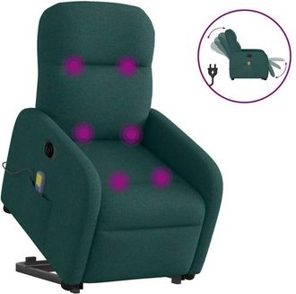 vidaXL Vidaxl - Sill&oacute;n Masaje El&eacute;ctrico Reclinable Elevable Tela Verde Oscuro