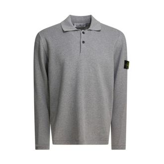 Stone Island Round-neck Knitwear, male, Gray, Size: 2XL Loose-fit long-sleeve polo with ribbed trims