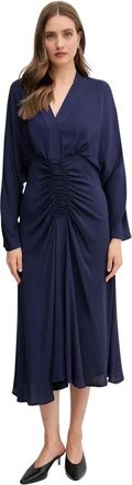 Sandro Ferrone V-hals Jurk Maxi met Plooi - Dames - Casual kleedjes - Blauw - S - Leer - Kleedjes