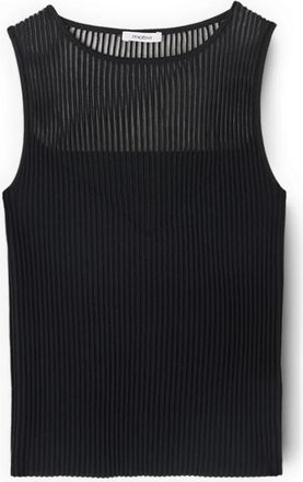 Motivi Fijn Gebreide Top met Transparante Halslijn - Dames - Tops zonder mouwen - Zwart - XS - Polyester - Tops