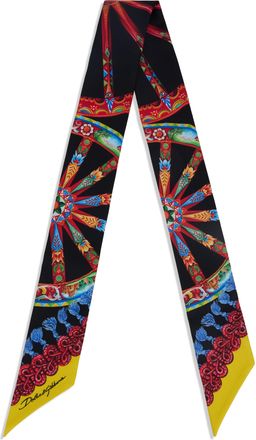 Dolce & Gabbana Womens Silk Scarf Colourful Print Brown Scarfs