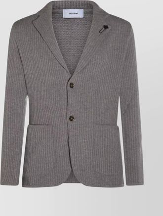 Lardini ribbed texture crewneck sweater with notched lapel