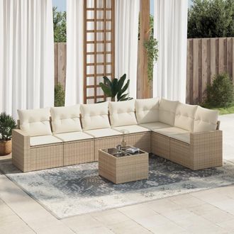 vidaXL Juego De Sof&aacute;s De Jard&iacute;n Con Cojines Beige 8 Pzas Rat&aacute;n Pe Vidaxl