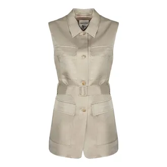 Semicouture Vests, female, Beige, Size: L Lapel Belted Waistcoat