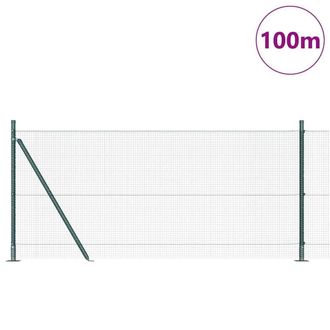 Berkfield Home Green Welded Wire Fence with 13 Flanged Posts Green 0.8x100 m Steel