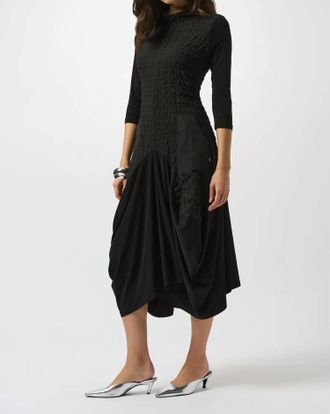 Joseph Ribkoff Bubble Asymmetrical Cocoon Midi Dress In Black