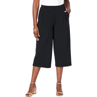 Jessica London Wide-Leg Crop Crepe Pants in Black at Nordstrom, Size Medium
