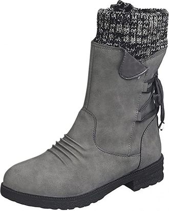 Generic Knee High Boots for Women Winter Waterproof Snow Boots Sweater Knitted Cuff Fashion Wide Fit Side Zipper Warm Comfortable Non-Slip Walking Boot Outdoo