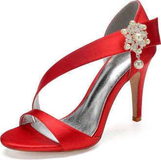 Generic Wedding High Stiletto Heels Heeled Womens Sandals Bridal Sexy Open Toe Heels Daily Party Dress 10.5Cm,red,4 UK