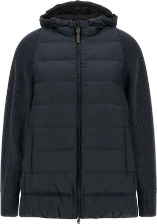 Brunello Cucinelli Nylon Capuchon Donsjas - Dames - Winterjassen - Blauw - L - Nylon - Jassen