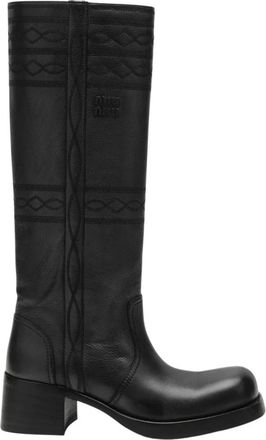 Miu Miu Geborduurde leren laarzen - Dames - Schoenen - Zwart - Maat: 41 EU Leer