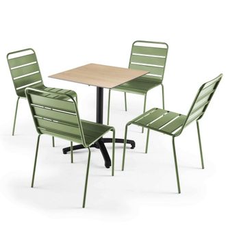 Oviala Mesa de jard&iacute;n de conjunto laminado de roble y 4 sillas de cactus