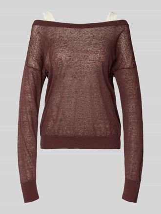 HUGO BOSS Relaxed Fit Pullover aus durchscheinendem Material in Schoko, Gr&ouml;&szlig;e XXL