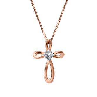 LuvMyJewelry Lightbound 0.02 Cts Natural Diamond Cross 14K Gold Pendant