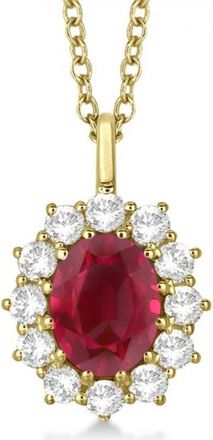 Allurez Oval Gemstone & Diamond Pendant Necklace 14k in Ruby,yellow Gold at Nordstrom, Size 18