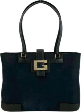 Gucci Pre-owned Tote Bags, female, Black, Size: ONE SIZE Pre-owned Canvas Leather Tote Bag