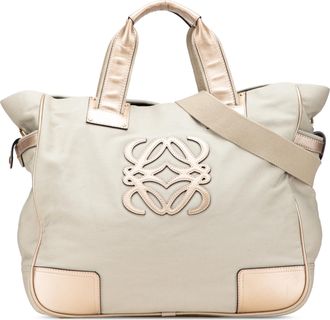 Loewe Pre-owned Womens Canvas Tote With Leather Trim - Light Grey Textile - One Size
