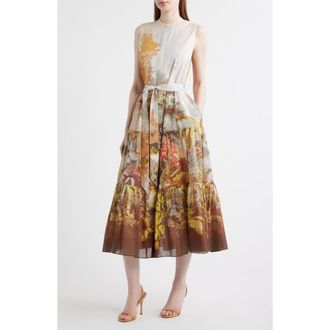 Kobi Halperin Jill Placed Print Sleeveless Cotton Shirtdress in Coral Multi at Nordstrom, Size X-Large