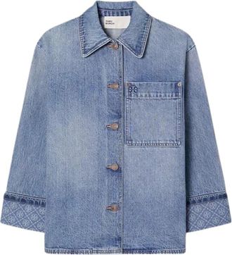 Tory Burch Overhemden, Dames, Blauw, S, Denim, Denim Barn Jacket