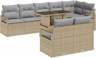 vidaXL Garden Sofa Set with Storage 9 pcs Beige Poly rattan vidaXL