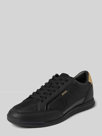 HUGO BOSS Low Top Sneaker mit Gummisohle Modell NITAN_LOWP_TXTHEM in Black, Gr&ouml;&szlig;e 42