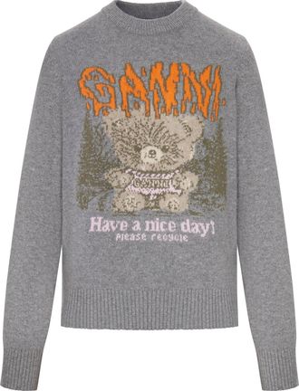Ganni CREWNECK KNIT SWEATER WITH FRONT GRAPHIC INTARSIA - Ganni - Woman