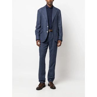 Brunello Cucinelli Blue Textured Tailored Suit, Brand Size 48 (US Size 38)