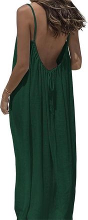 Generic Womens Solid Color Backless Cami Dress, Cami Lounge Dress Backless Casual Sleeveless, Ladies Clothes for Beach (Dark Green,M)