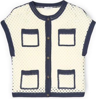 Motivi Gebreid open ajour vest met zakken - Dames - Vesten - Wit - XS - Katoen - Truien & Vesten