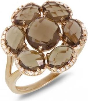 Allurez 0.14ct Diamond & 3.80ct Smokey Topaz 14k Rose Gold Ring