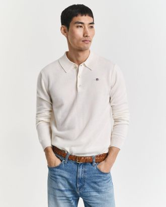 GANT Men Superfine Lambswool Polo Sweater (XXL) CREAM