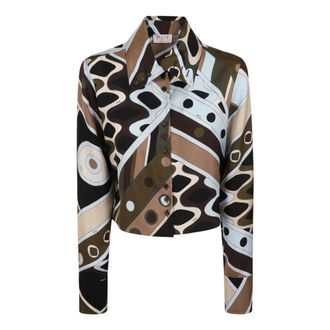 Pucci Shirts, female, Multicolor, Size: XL Vivara-print Silk Crop Shirt
