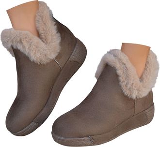 Generic Winter Boots for Women Warm Fuzzy Ankle Booties Plush Lined Snow Boots Comfortable Slip On Outdoor Shoes Non-Slip Walking Hiking Boot (Coffee, 7.5)