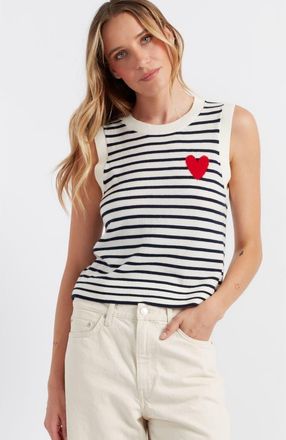 Chinti and Parker Pure Merino Heart Breton Tank in Cream/navy/true Red at Nordstrom, Size X-Large