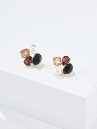 Talbots Gem Stud Earrings - Rich Burgundy/Gold - 001 Talbots