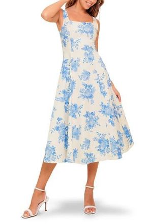 Flying Tomato Floral Print Midi Dress in Ivory Blue at Nordstrom Rack, Size Small