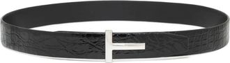 Tom Ford Zwart Krokodileffect Riem Zilveren Hardware - Heren - Riemen - Zwart - 90 CM - Accessoires