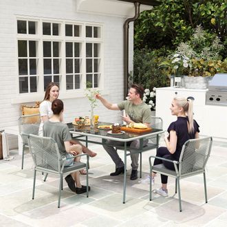 OUTSUNNY 5 Piece PE Rattan Garden Dining Set with Cushions, Light Grey