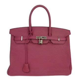 Herm&egrave;s Birkin Handbag Pink Togo With Palladium Hardware Blue Leather Handbag (Pre-Owned)