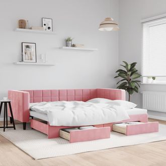 vidaXL Sof&aacute; Cama Nido Con Cajones Terciopelo Rosa 90x200 Cm Vidaxl