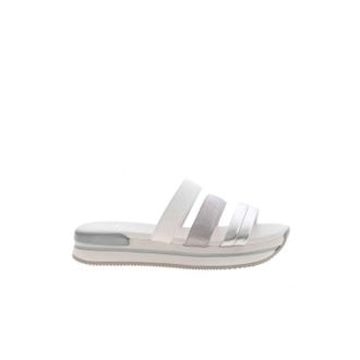 Hogan Womens H257 Leather Sandals In White/silver