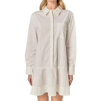 English Factory Ruffle Hem Long Sleeve Mini Shirtdress in White at Nordstrom, Size X-Small