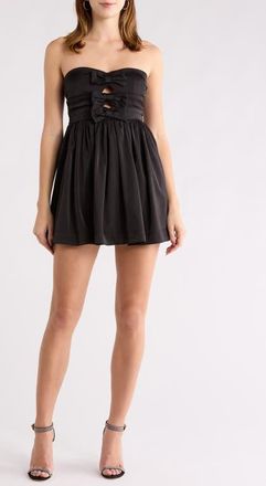 All in Favor Bow Strapless Fit & Flare Minidress in Black at Nordstrom, Size X-Small
